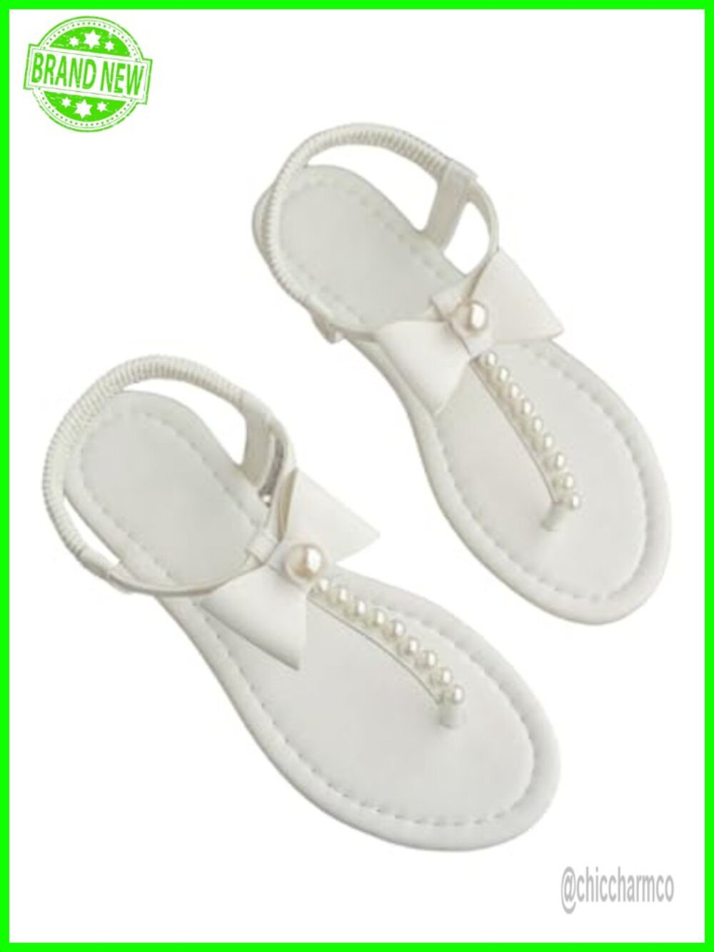 Women's Pearl Beaded T Strap Thong Sandals Elastic Ankle Strap Flat Sandals